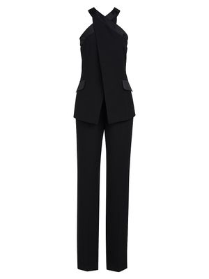 Women's Drew Satin-Trimmed Crepe Straight Jumpsuit - Black