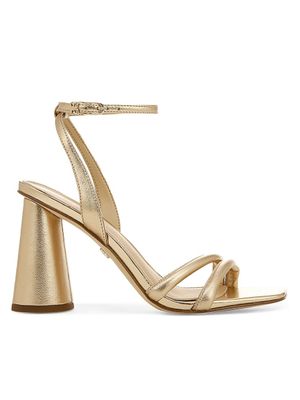 Women's Kia Metallic Leather Block-Heel Sandals - Gold Leaf