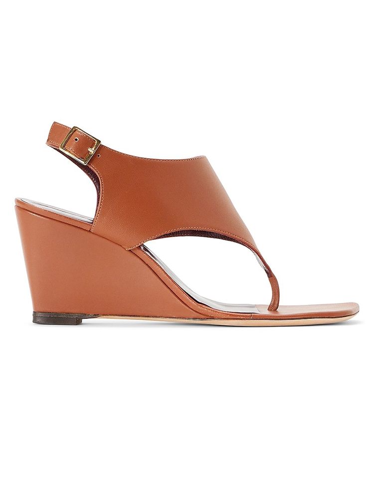 STAUD Women's Alex Leather Thong Wedge Sandals - Tan | The Summit