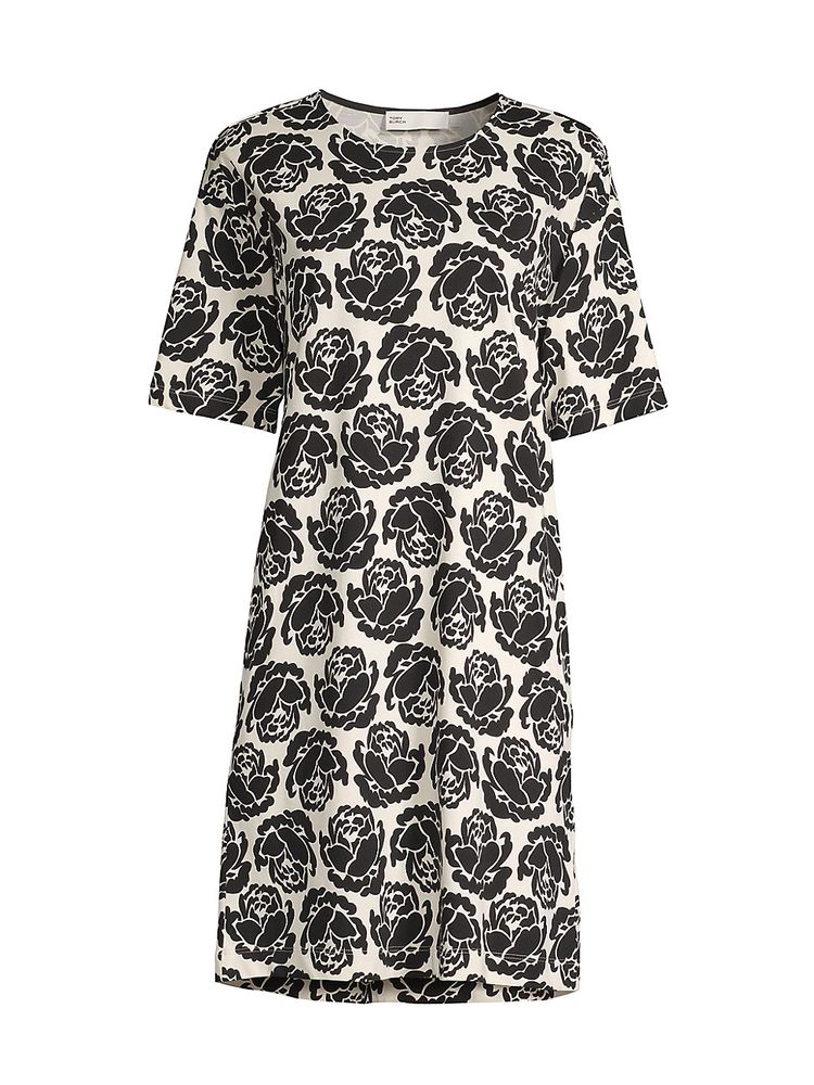 Tory Burch Women's Rose-Print Cotton T-Shirt Dress - Black New Ivory | The  Summit