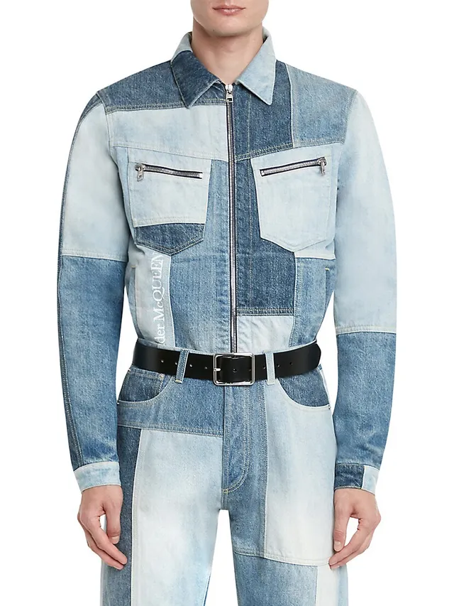 Alexander McQueen Men's Blue Patchwork Denim Jacket - 38 (Cotton)