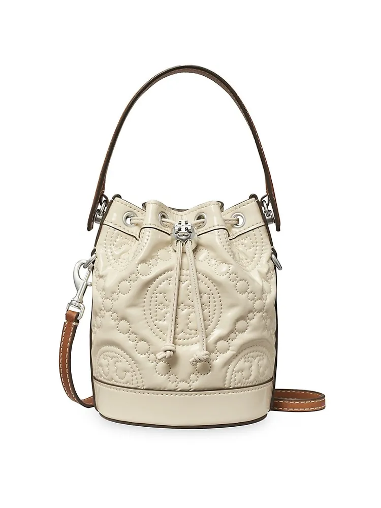 Tory Burch 't Monogram' Bucket Bag In Patent Leather in Red