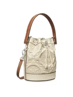 Mini T Monogram Embroidered Raffia Bucket Bag