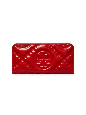 Women's T Monogram Embossed Patent Leather Zip Wallet - Tory Red