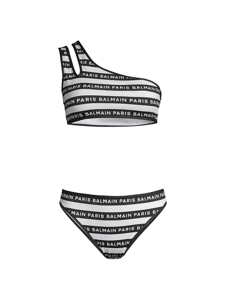 Waterfront klon Sport Balmain Women's New Iconic Stripes Logo Bikini Set - White Black | The  Summit