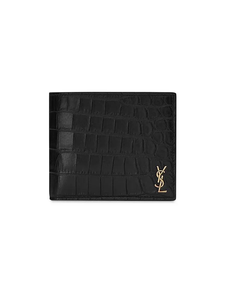 Saint Laurent Black Crocodile-embossed Matte Leather Square Buckle Monogram  Belt