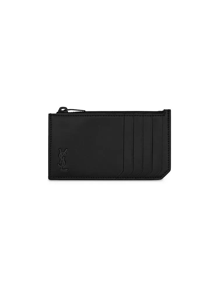 TINY CASSANDRE FRAGMENTS zip card case in crocodile-embossed matte leather, Saint Laurent