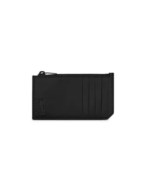 Saint Laurent Monogram Quilted Leather Credit Card Case In Nero