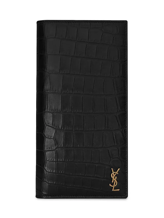 Saint Laurent Ysl Flap Python-Embossed Leather Card Holder Nero