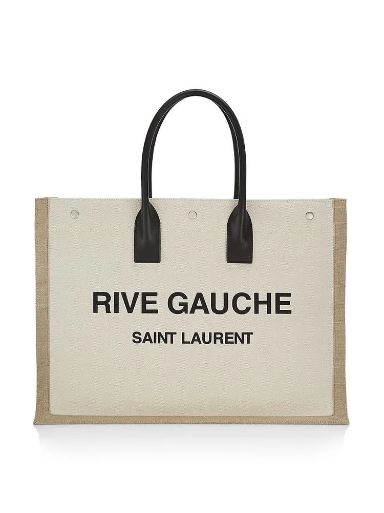 RIVE GAUCHE North/South TOTE BAG IN PRINTED LINEN AND LEATHER, Saint  Laurent