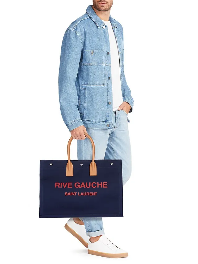 rive gauche north/south tote bag in printed canvas and leather