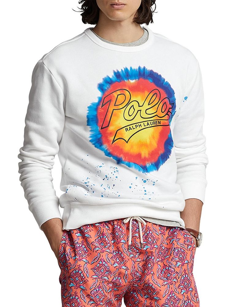 Polo Ralph Lauren Men's Tie-Dye Logo Fleece Crewneck Sweatshirt - White |  The Summit