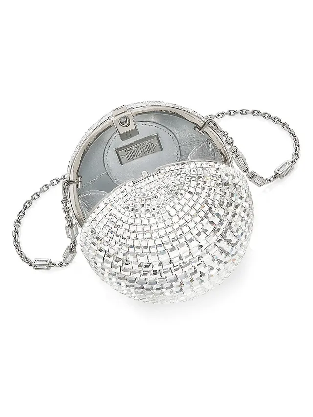 Judith Leiber Crystal Embellished Sphere Clutch in Silver Rhine