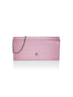 Women's Skull Croc-Embossed Leather Wallet-On-Chain - Antic Pink