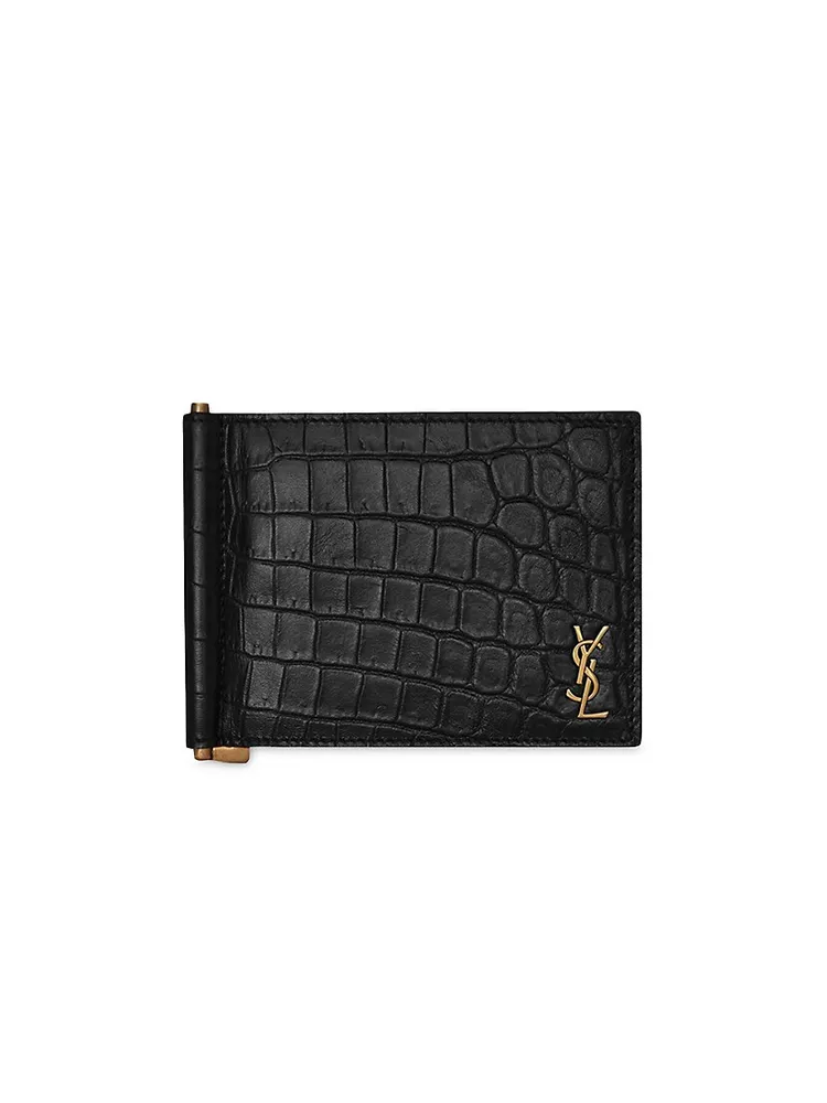 Portadoll Leather Money Clip Wallet in Black - Saint Laurent