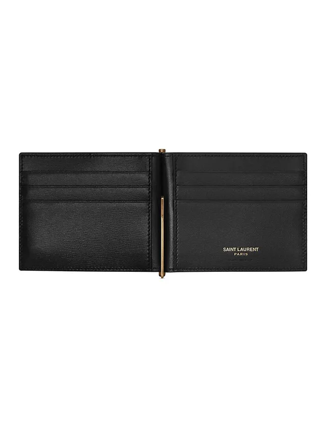 Saint Laurent Men's Money Clip Leather Bifold Wallet - Black - Nero