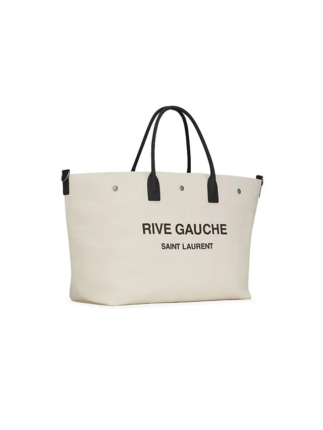 Saint Laurent Rive Gauche Logo Canvas Tote Greggio