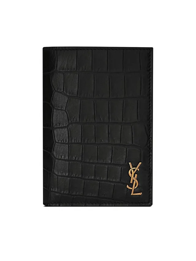 CASSANDRE card case in crocodile-embossed shiny leather, Saint Laurent