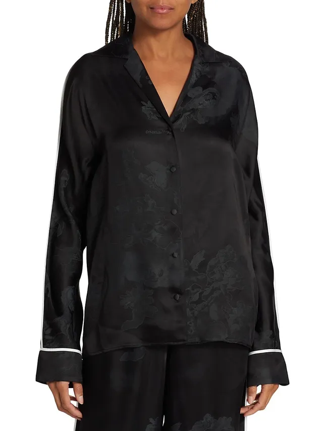 Agent Provocateur Women's Classic Contrast-Piping Silk Pajama Shirt