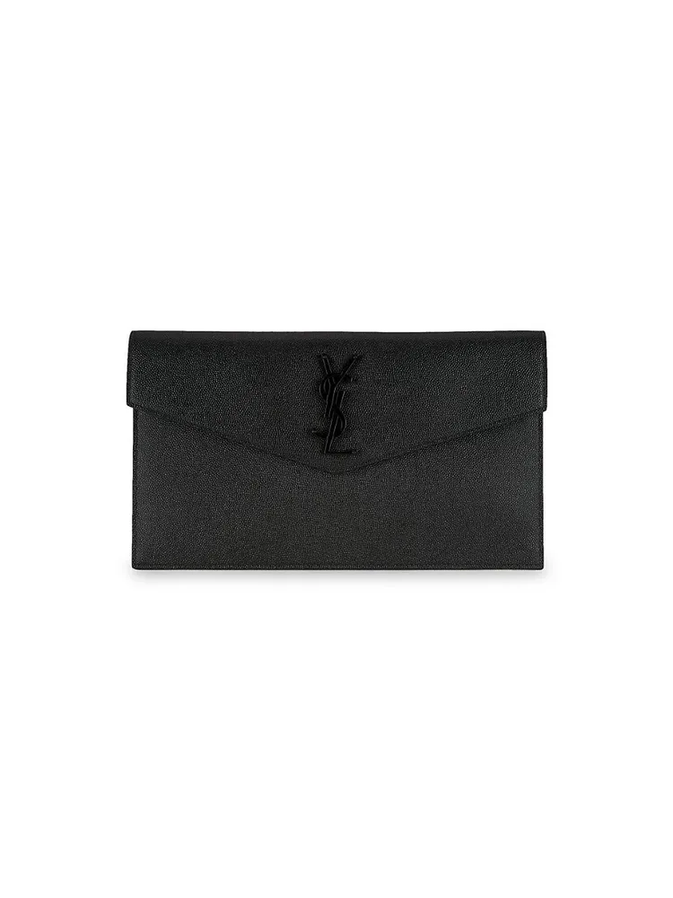 Uptown Leather Clutch in Black - Saint Laurent