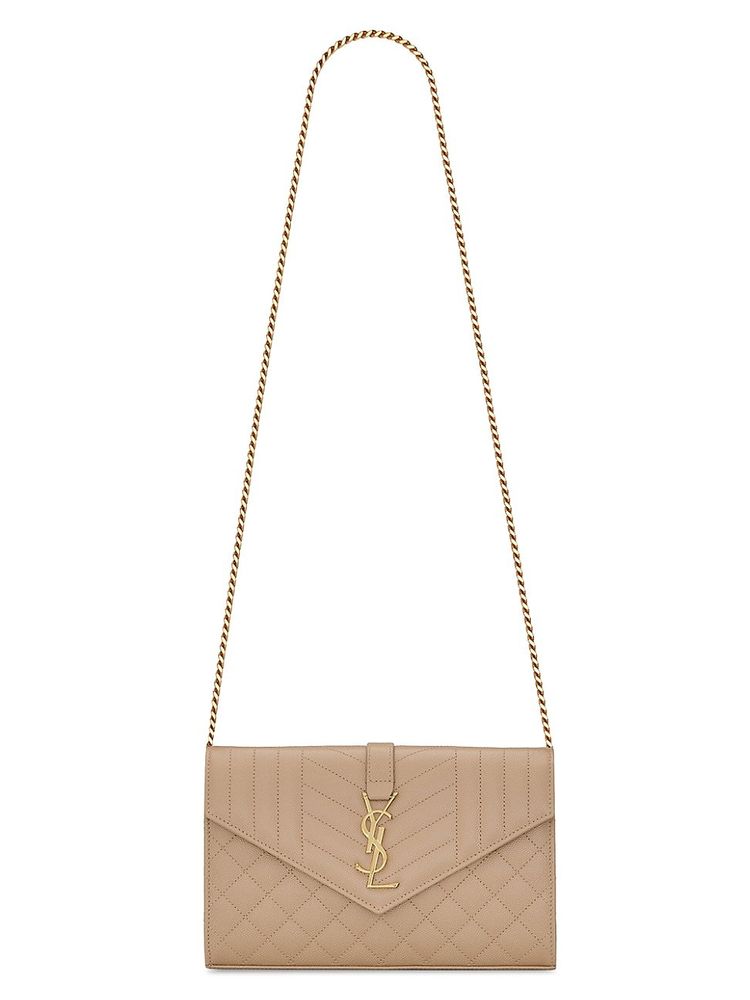 Cassandre Matelasse Envelope Leather Wallet On Chain in Pink - Saint  Laurent