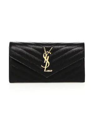 Saint Laurent White Matelasse Leather Monogram Envelope Wallet on