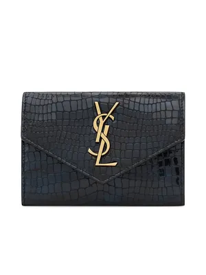 SAINT LAURENT Calfskin Crocodile Embossed Monogram Lunch Box Bag