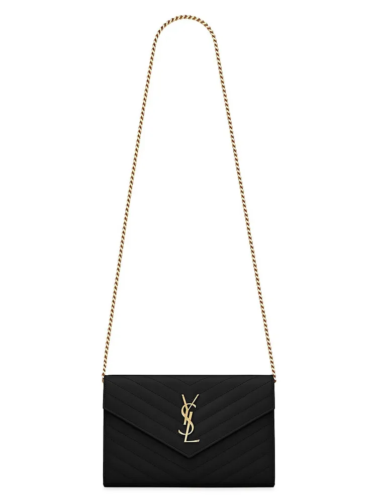 YVES SAINT LAURENT Cassandre Matelasse Chain Wallet Crossbody Bag Blac