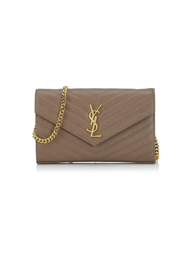 Saint Laurent Monogram Embossed Light Sage Leather Chain Wallet New