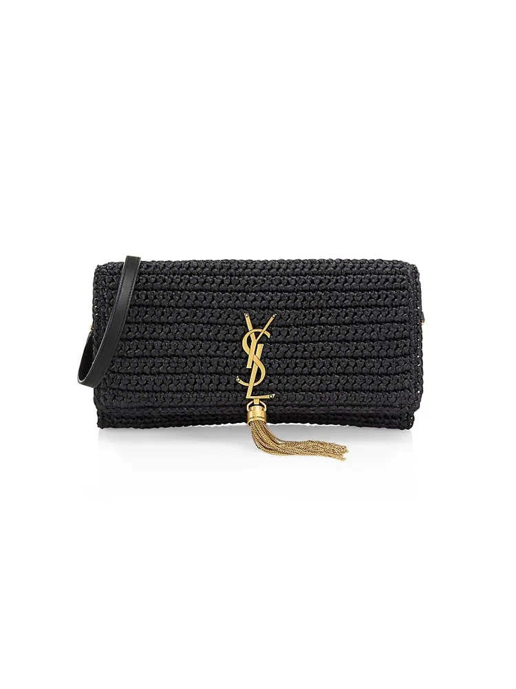 Saint Laurent Women's Small Kate Crocodile-Embossed Leather Shoulder Bag with Tassel - Noir