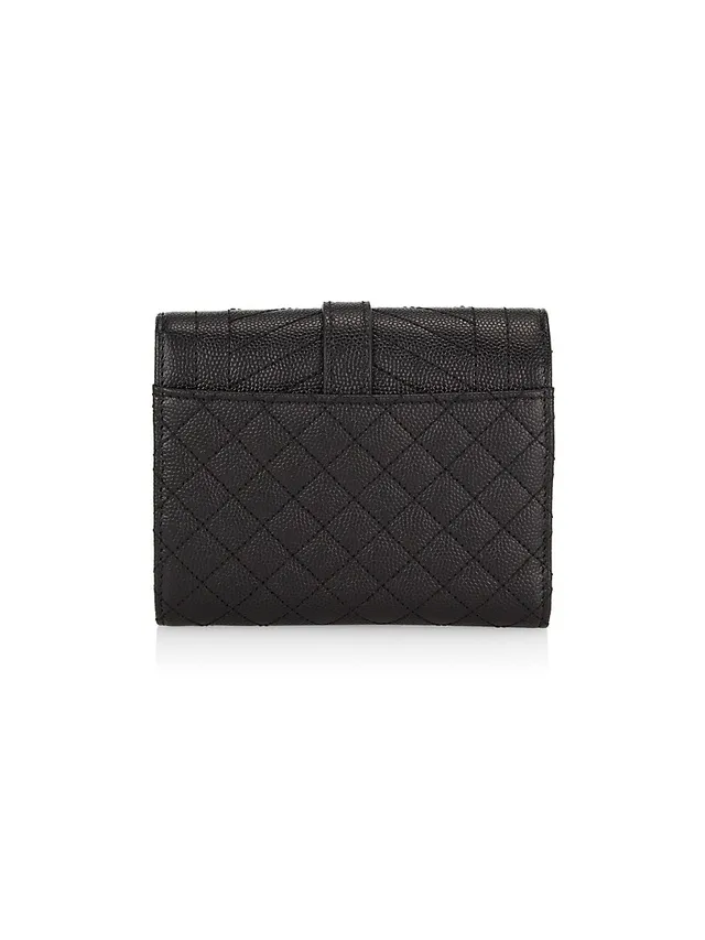 Yves Saint Laurent Gaby Compact Tri Fold Small Quilted Leather Wallet Black