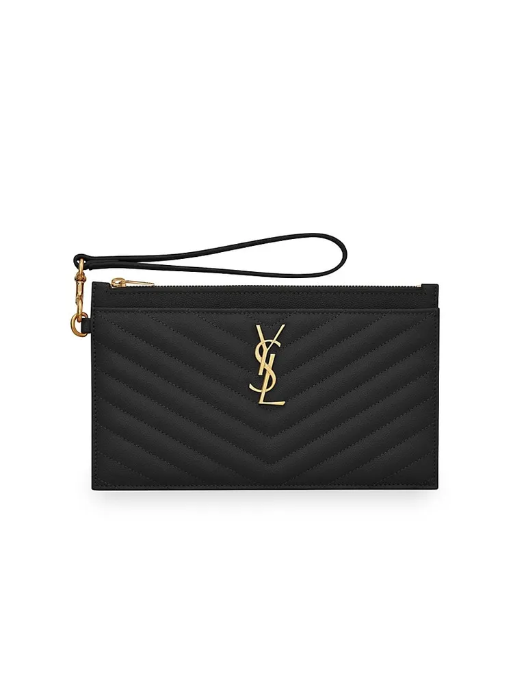 YVES SAINT LAURENT Matelasse Large Bill Monogram Pouch Black