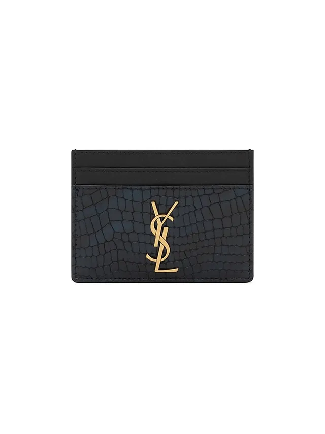 SAINT LAURENT: card holder in crocodile print leather - Black