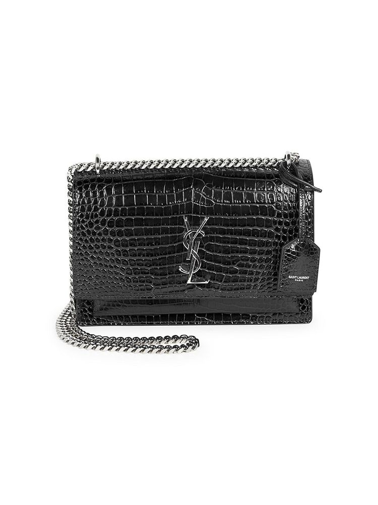 Saint Laurent Women's Medium Sunset Croc-Embossed Leather Shoulder Bag -  Black | The Summit