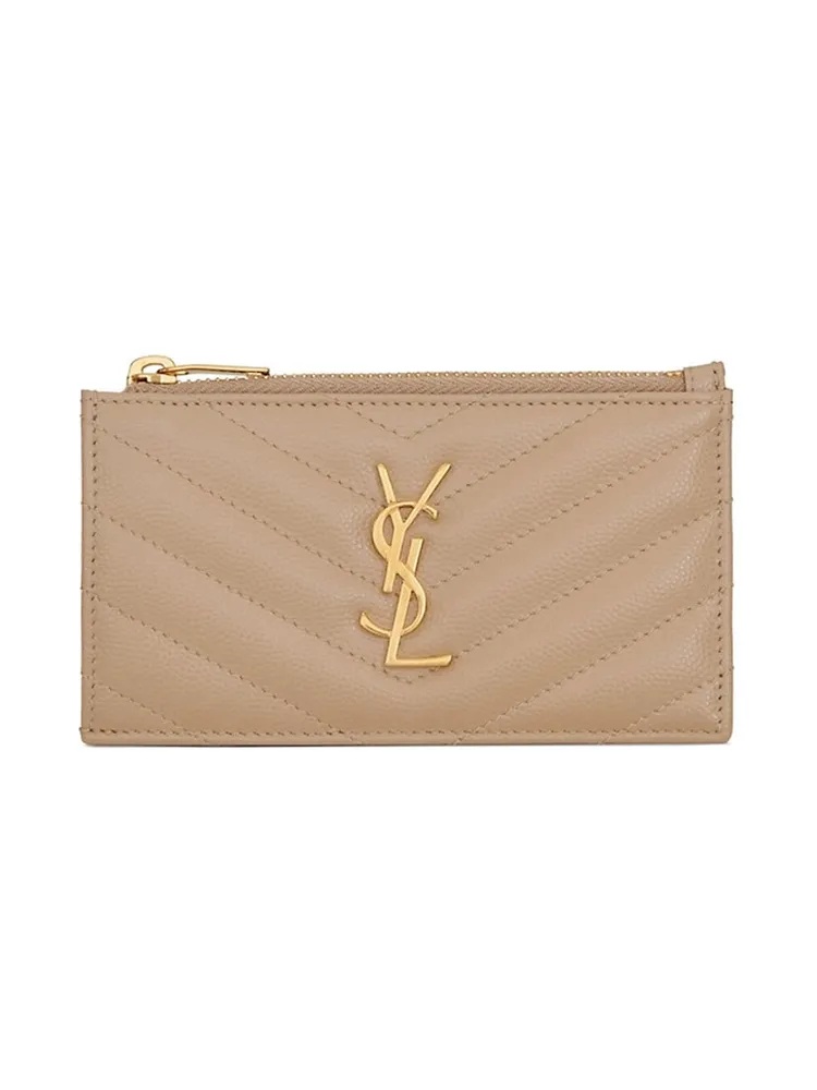 Business card holder with flap in grain de poudre-embossed leather, Saint  Laurent