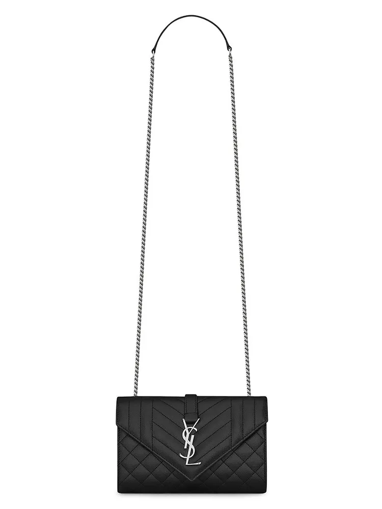 Saint Laurent Grain De Poudre Matelasse Chevron Large Monogram Satchel -  Shoulder Bags, Handbags