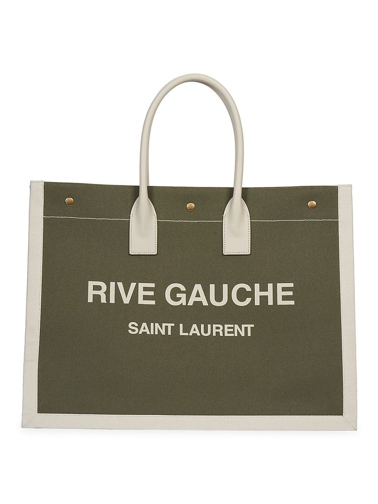 Saint Laurent Rive Gauche Logo Canvas Tote Greggio