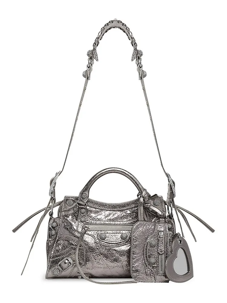 Women's Neo Cagole City Small Handbag Crocodile Embossed With Rhinestones  in Grey