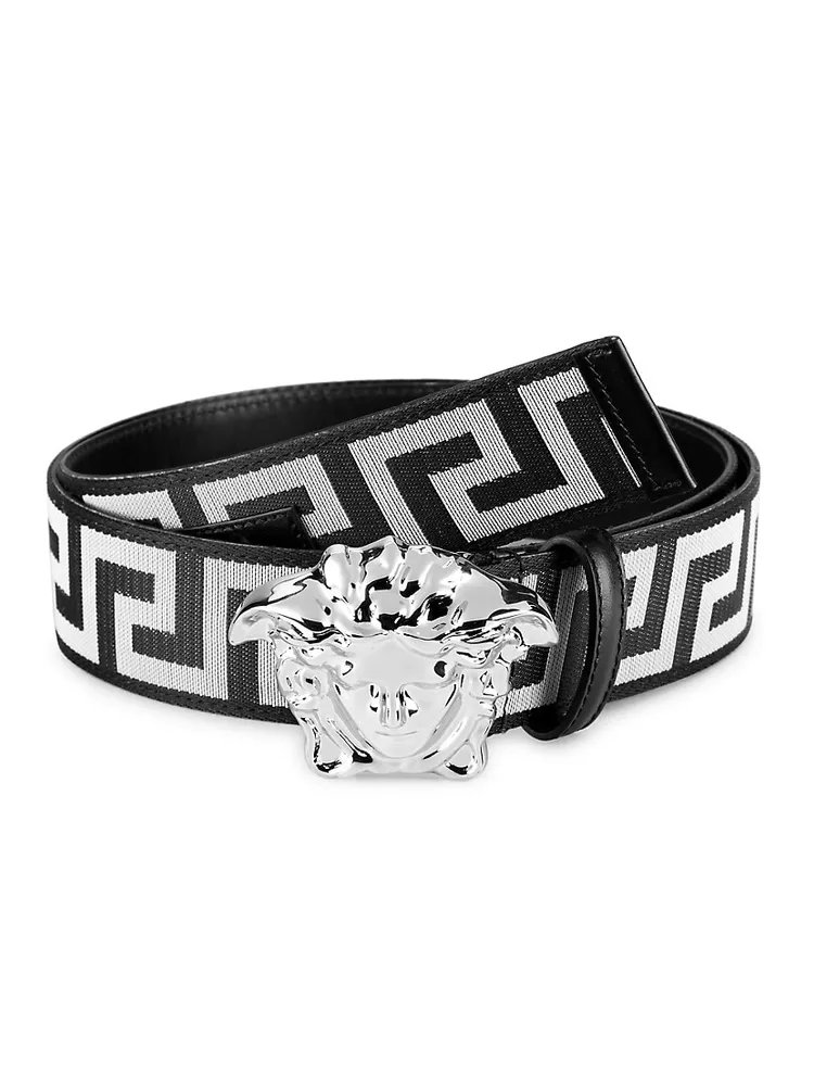 Medusa Biggie Leather Belt in White - Versace