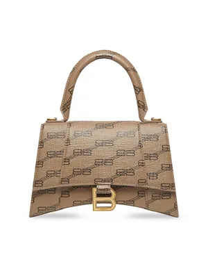 Balenciaga Hourglass Xs Bb Monogram Bag In Beige/brown