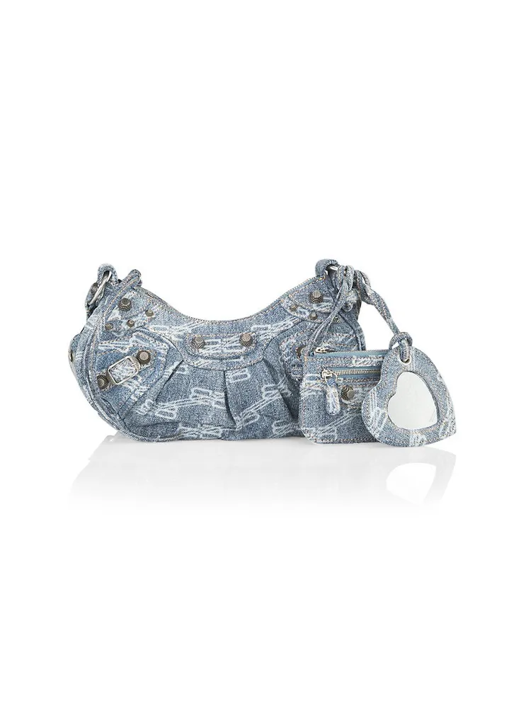 Hardware small tote bag with strap bb monogram bleached denim