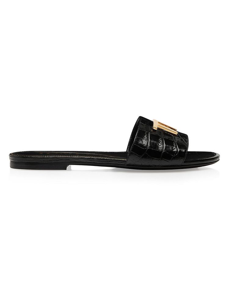 Tom Ford Women's Logo Croc-Embossed Leather Slides - Sandals | The Summit