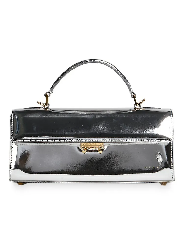 Marni View All, Womens Trunk Soft Mini Bag In Silver Metallic Leather