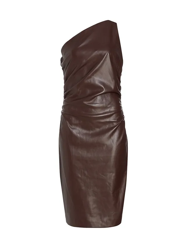 Harris One-Shoulder Faux-Leather Midi Dress
