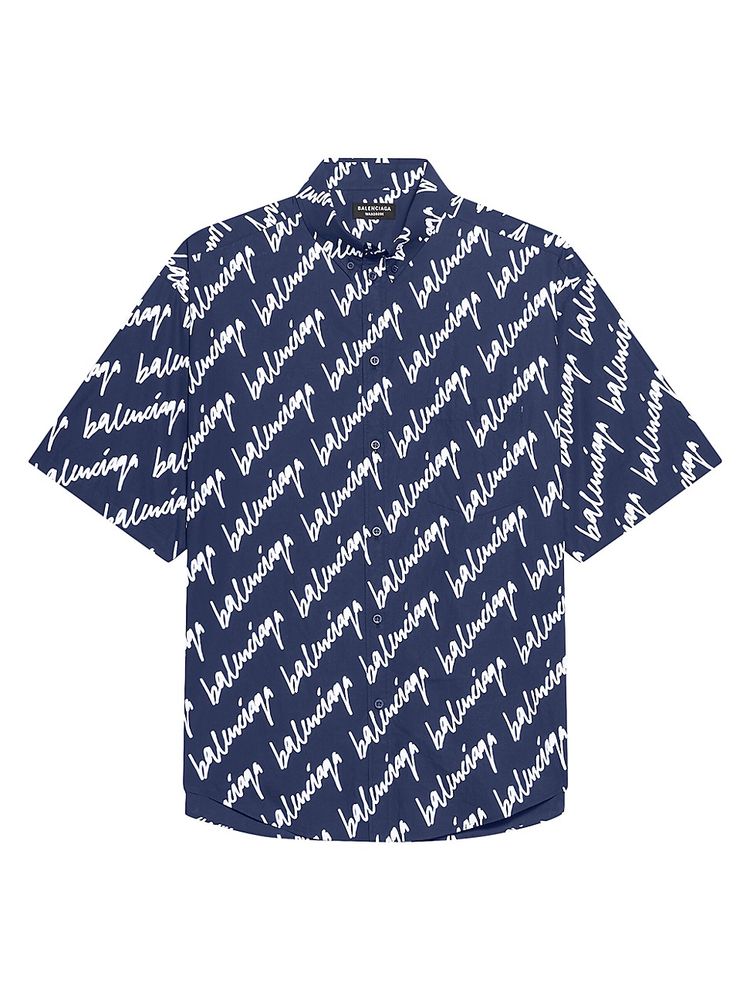 Balenciaga New ScriBBle Short Sleeve Shirt Large Fit - Navy The Summit