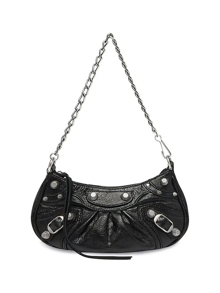 Women's Le Cagole Mini Bag With Chain Crocodile Embossed With Rhinestones  in Black
