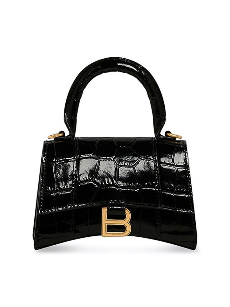 Women's Hourglass Mini Handbag Crocodile Embossed in Black