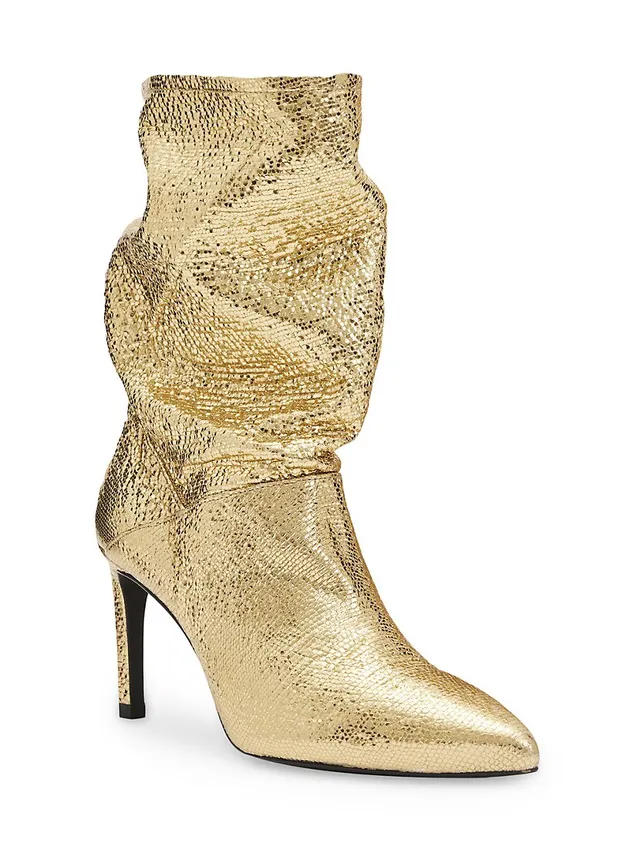 Shop AllSaints Orlana Metallic Embossed Leather Mid-Calf Boots