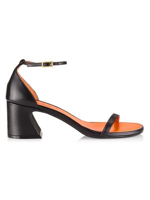 Women's Leather Block-Heel Sandals - Black