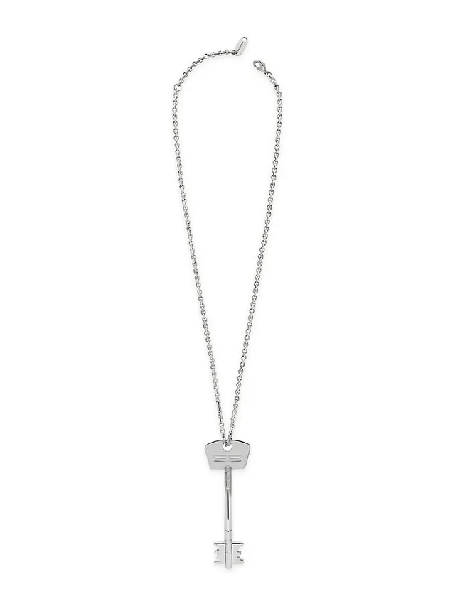 Saint Laurent Sim Key Rhinestone Charm Necklace - Silver